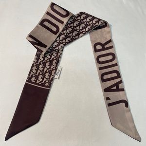 DIOR BURGUNDY OBLIQUE LOGO SILK TWILLY SCARF